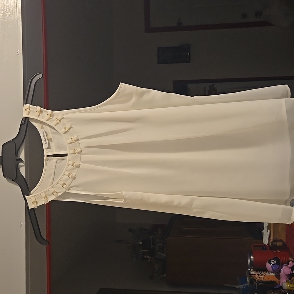 Calvin Klein Ivory Sleeveless Blouse With Gold Details